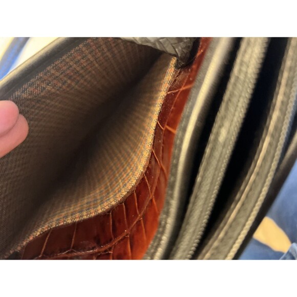 BRIGHTON Black Brown Croc Leather Bucket Tote Shoulder Handbag Double Handles - Picture 6 of 7